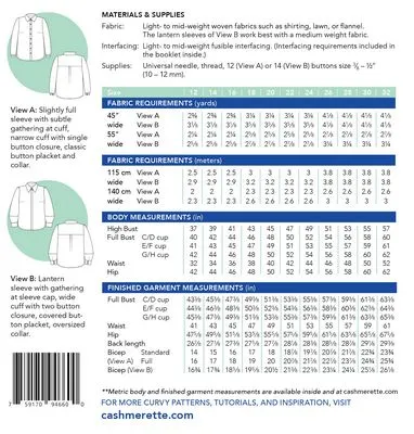 Vernon Shirt Pattern, sizes 12-32 by Cashmerette