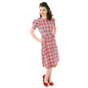 Vintage Red Plaid Dress Cotton Seersucker Deadstock Early 1940s Small